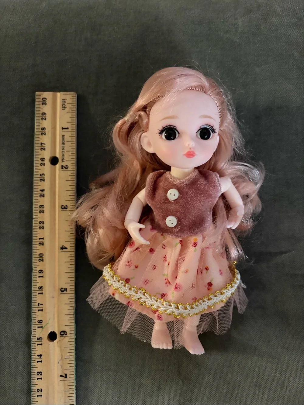 Pink Plush-Top Fashion Doll with Floral Tulle Skirt